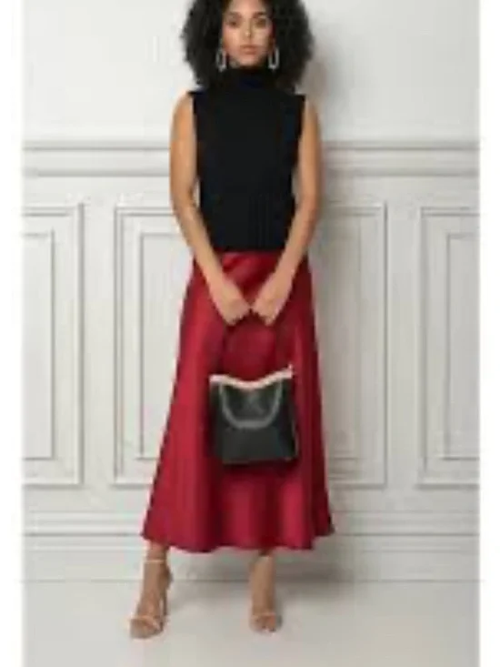 Antonio Melani NWT Elegant Satin Maxi Skirt in Red sz 18 - Picture 2 of 5